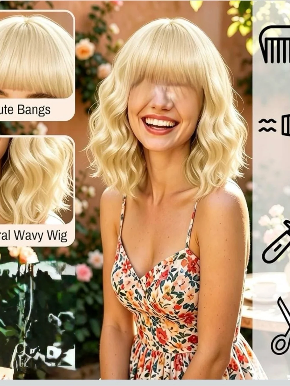 NWOT Blonde Wavy Bob Wig with Bangs